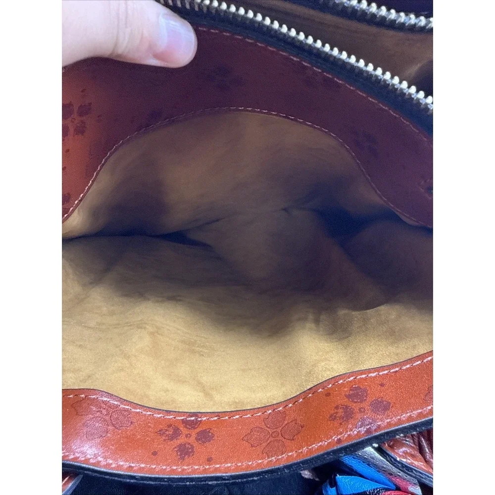 Patricia Nash Brown Leather Tote Crossbody AOP Signature Floret Embossed Bag